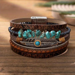 Pulseira Multilayer de Couro PU com Fecho Magnético Estilo Boho, Padrão Cobra, Vintage