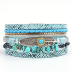 Pulseira Multilayer de Couro PU com Fecho Magnético Estilo Boho, Padrão Cobra, Vintage