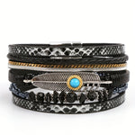 Pulseira Multilayer de Couro PU com Fecho Magnético Estilo Boho, Padrão Cobra, Vintage